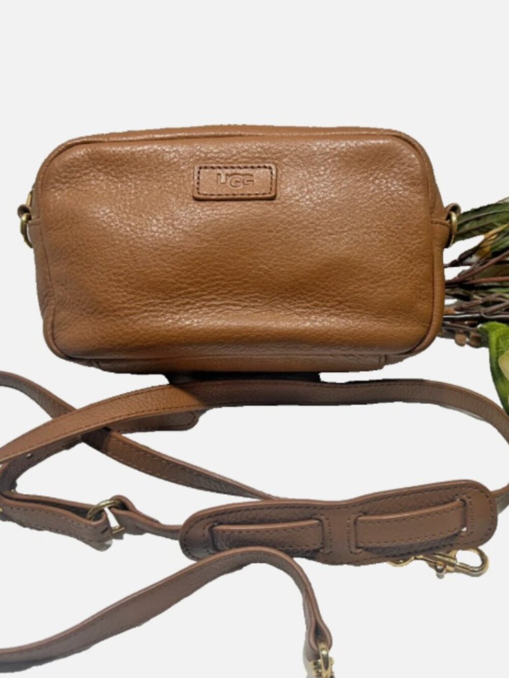 Brown UGG Australia Leather Crossbody Bag w/ Adjustable Strap